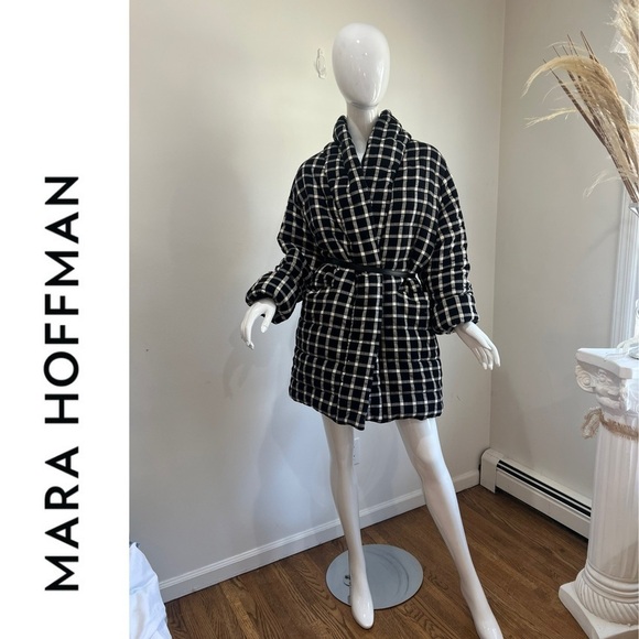 Mara Hoffman WILLA Jacket Windowpane Black White L - Picture 4 of 15